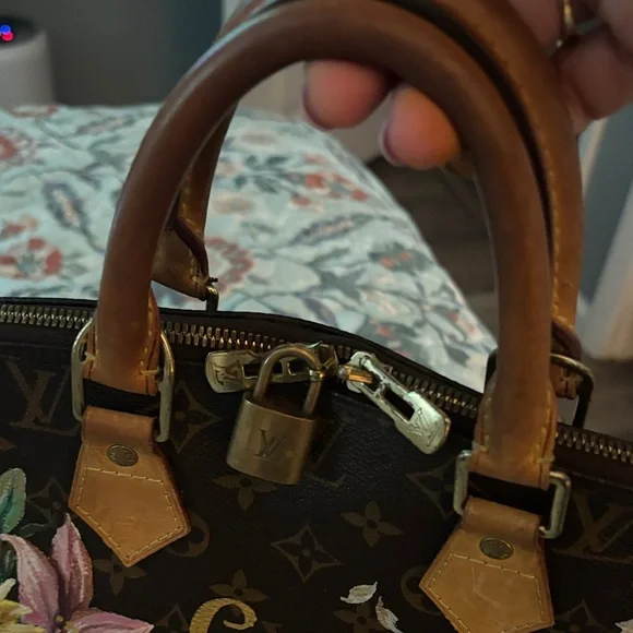 Louis Vuitton Brown hand painted Alma pm Floral Satchel - Picture 3 of 13